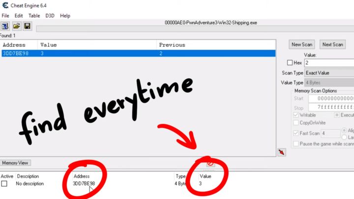 Cheat Engine :: View topic - Difficulty finding values(4,2,8 byte) for some  games